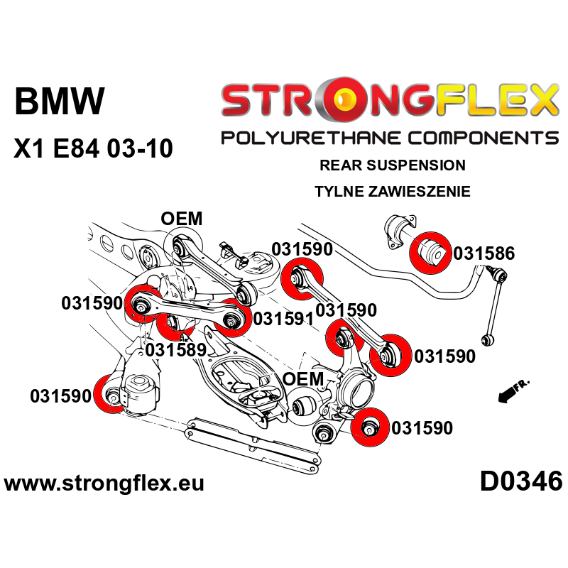 STRONGFLEX|031586A: Rear anti roll bar bush SPORT BMW Seria 1 I 04-13 E81/E82 E87 E88 3 IV 98-07 E46 00-06 diagram scheme:D0346