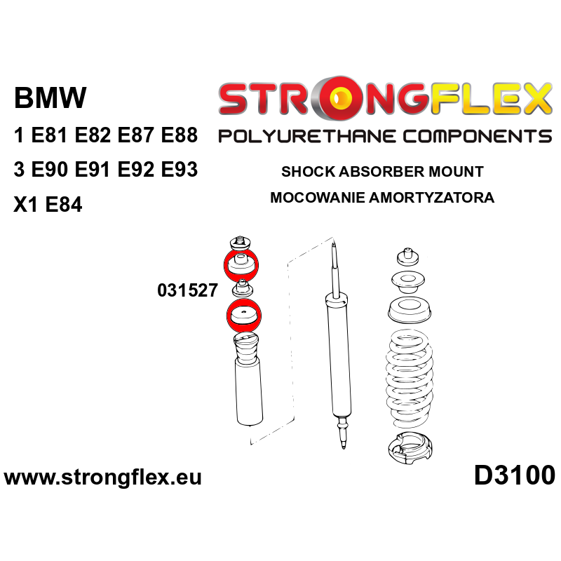 STRONGFLEX|031527A: Buchse hinterer Stoßdämpfer Domlager SPORT BMW Seria 1 I 04-13 E81/E82 E87 E88 Diagramm Schema:D3100