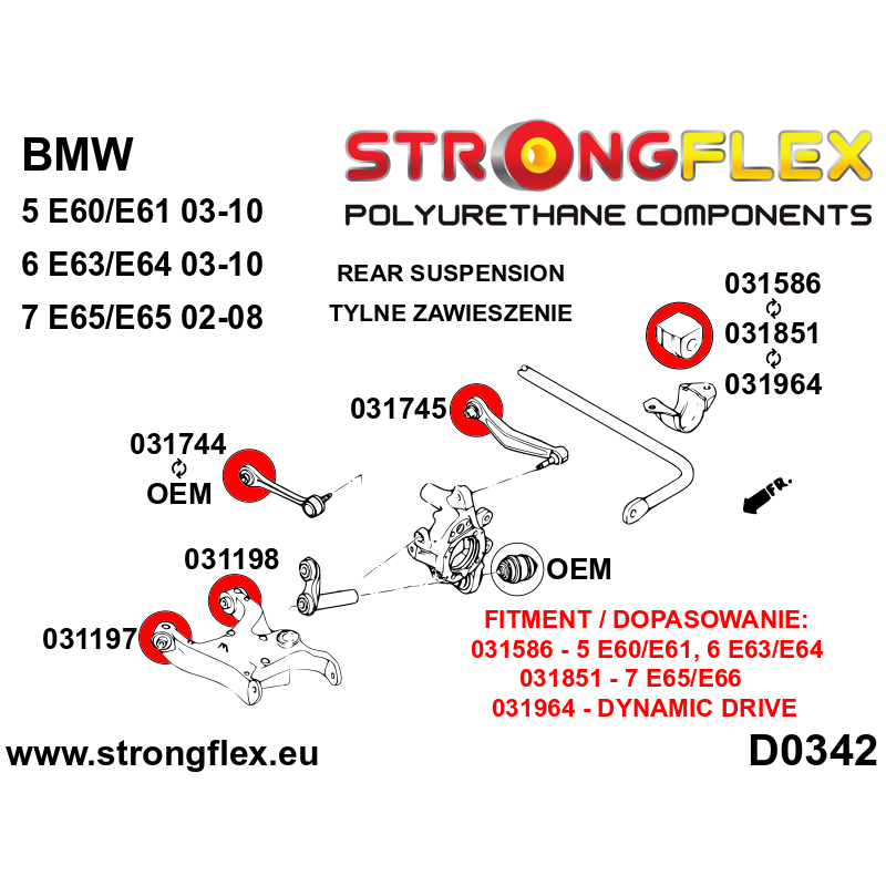 STRONGFLEX|036092B: Hinterachsbuchsen Satz BMW Seria 5 V 03-10 E60/E61 Sedan RWD xi xd Touring 7 IV 01-08 Diagramm Schema:D0342