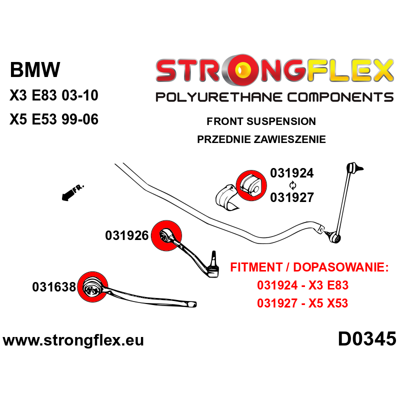 STRONGFLEX|036247A: Full suspension polyurethane bush kit SPORT BMW X5 I 99-06 diagram scheme:D0345