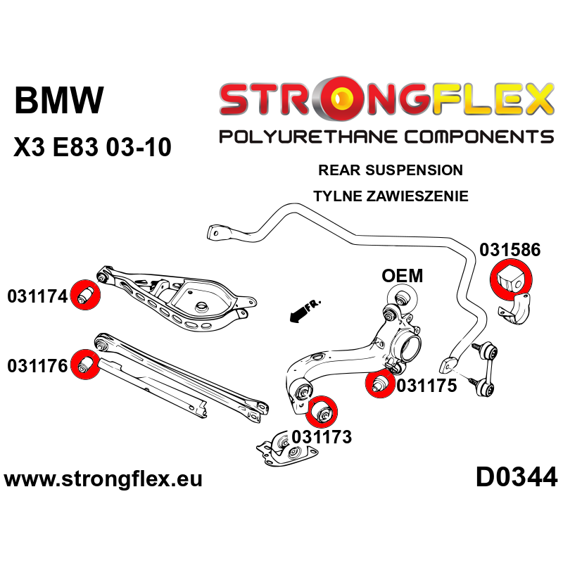 STRONGFLEX|036246A: Full suspension polyurethane bush kit SPORT BMW X3 I 03-10 diagram scheme:D0344