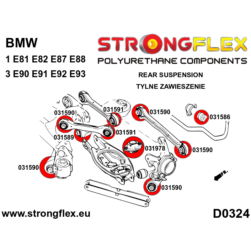 STRONGFLEX|031591A: Hinterachse oberer Querlenker äußere Buchse SPORT BMW Seria 1 I 04-13 E81/E82 E87 Diagramm Schema:D0324