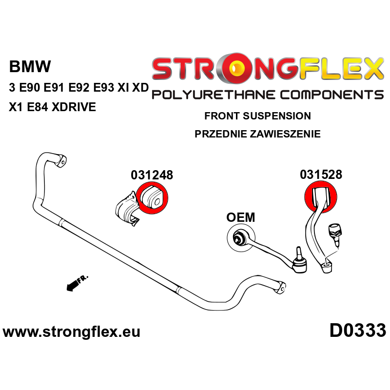 STRONGFLEX|031248A: Front anti roll bar bush SPORT BMW Seria 1 I 04-13 E81/E82 E87 E88 3 IV 98-07 E46 diagram scheme:D0333