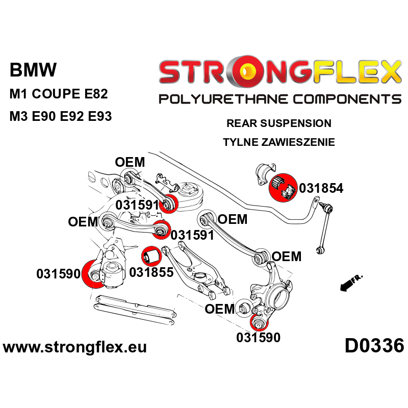 STRONGFLEX|036243A: Rear suspension bush kit SPORT BMW Seria 1 I 04-13 E81/E82 E87 E88 11-12 M1 Coupe 3 V diagram scheme:D0336