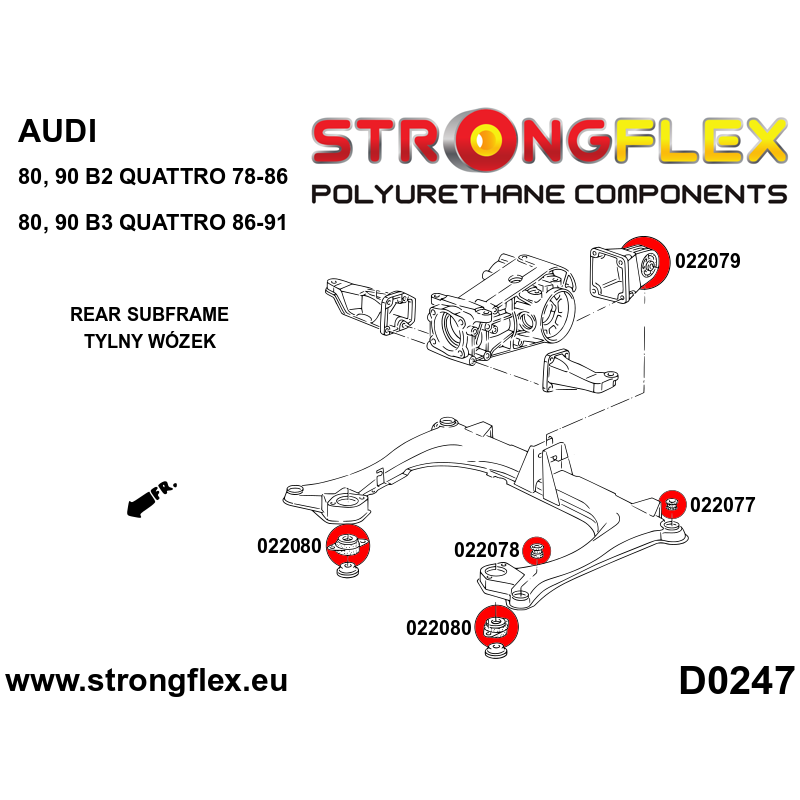 STRONGFLEX|022079A: Rear differential mounting bush - rear SPORT Audi 80/90 S2 RS2 B2 78-86 Quattro Coupe diagram scheme:D0247