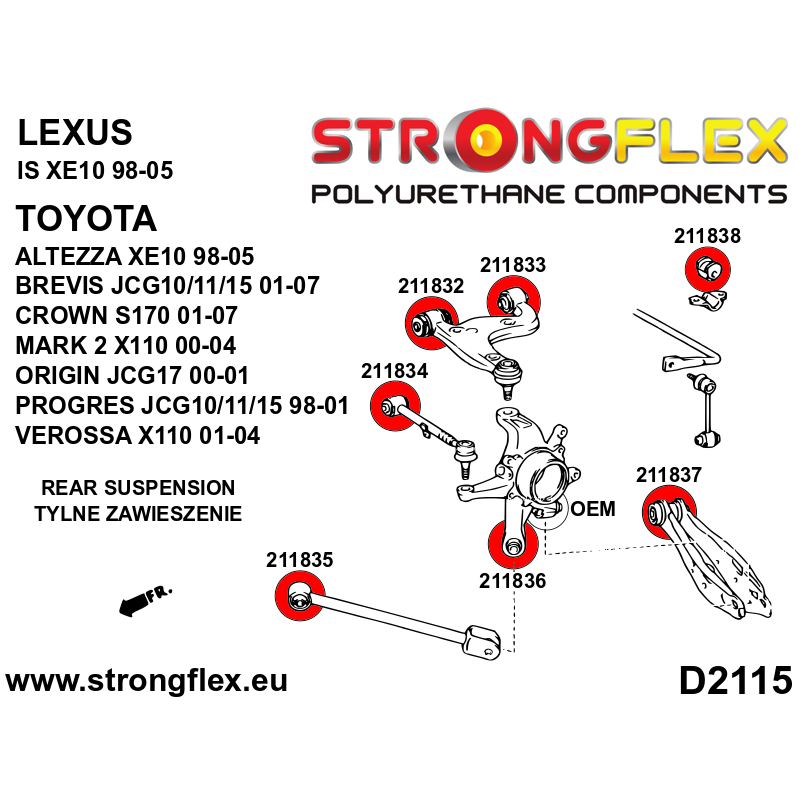 STRONGFLEX|216231A: Full suspension polyurethane bush kit SPORT Toyota Altezza I 99-05 XE10 Lexus IS/F diagram scheme:D2115