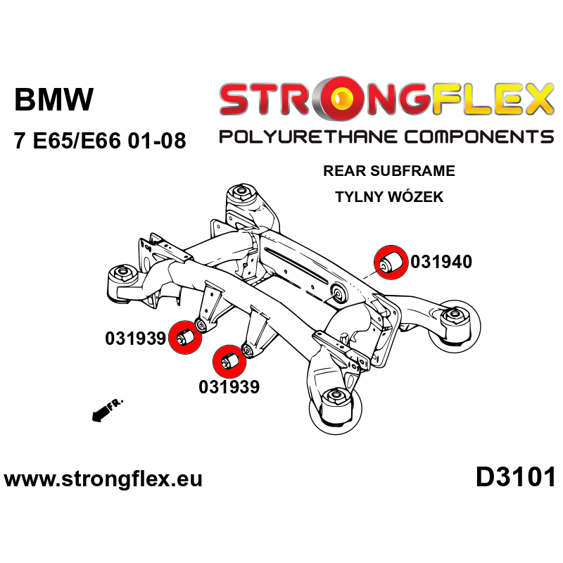 STRONGFLEX|031939A: Differentialbuchse hinten - vorne SPORT BMW Seria 5 V 03-10 E60/E61 Sedan RWD xi xd Diagramm Schema:D3101