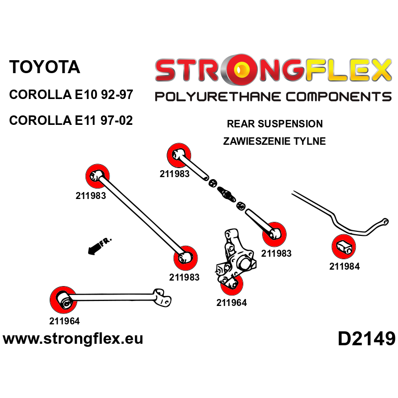 STRONGFLEX|211964B: Rear trailing arm bush Toyota Celica VI 93-99 T200 ST202 ST204 FWD ST205 GT-Four 4WD V diagram scheme:D2149