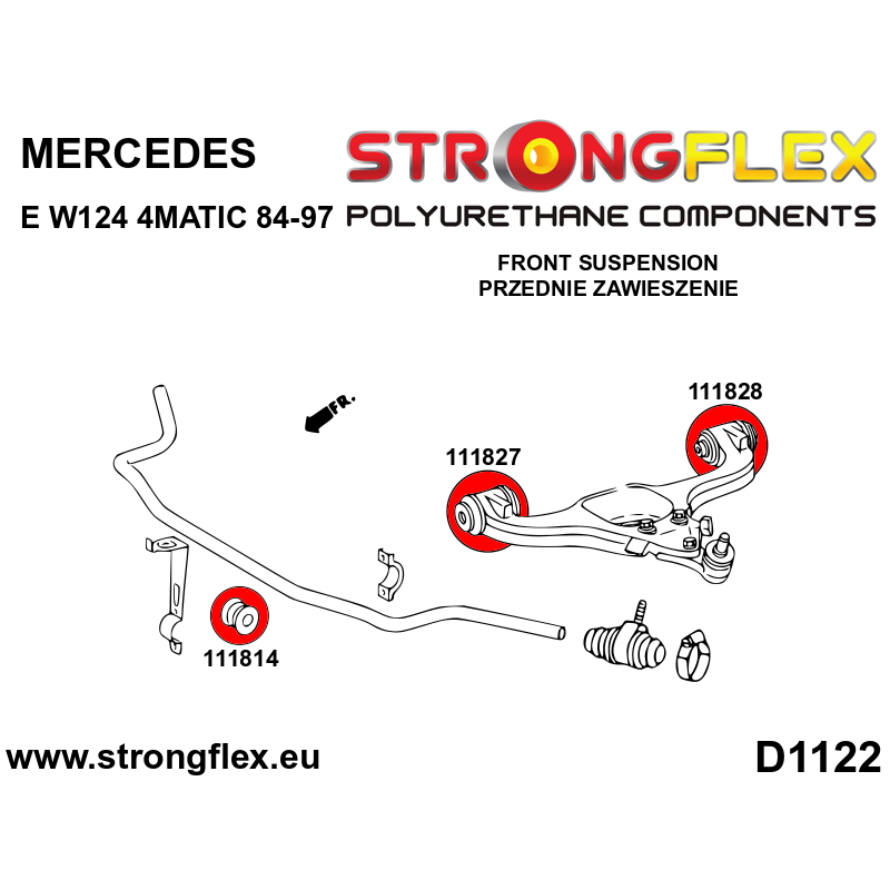 STRONGFLEX|111828A: Front lower arm - rear bush SPORT Mercedes Class E W124 84-97 diagram scheme:D1122