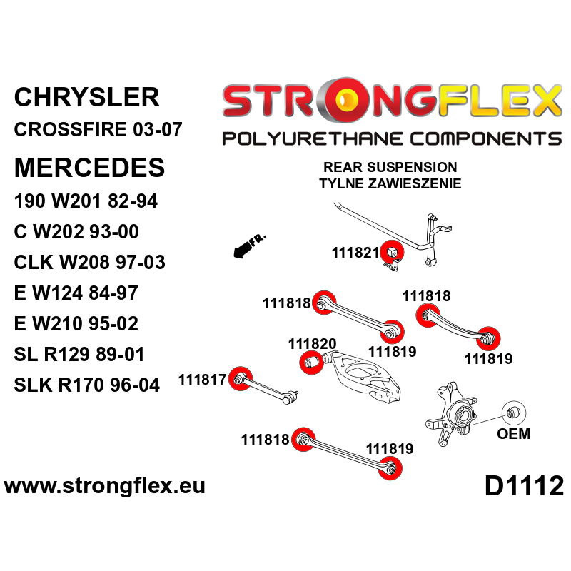 STRONGFLEX|116240A: Full suspension bush kit SPORT Mercedes Class C W202 93-01 CLK-Class W208 97-03 SLK diagram scheme:D1112