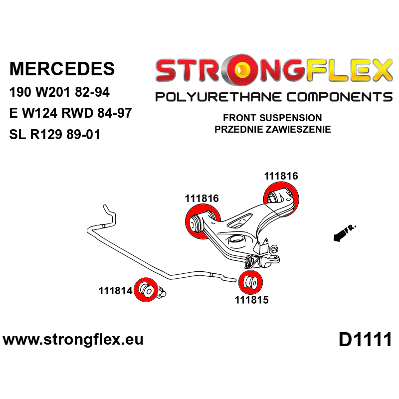 STRONGFLEX|111814A: Tuleja stabilizatora przedniego - wewnętrzna SPORT Mercedes Klasa C W202 93-01 E diagram schemat:D1111