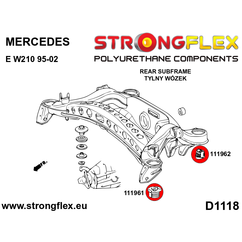 STRONGFLEX|116242A: Hintereachsträger - buchsensatz SPORT Mercedes Klasse E W210 95-03 4MATIC Diagramm Schema:D1118