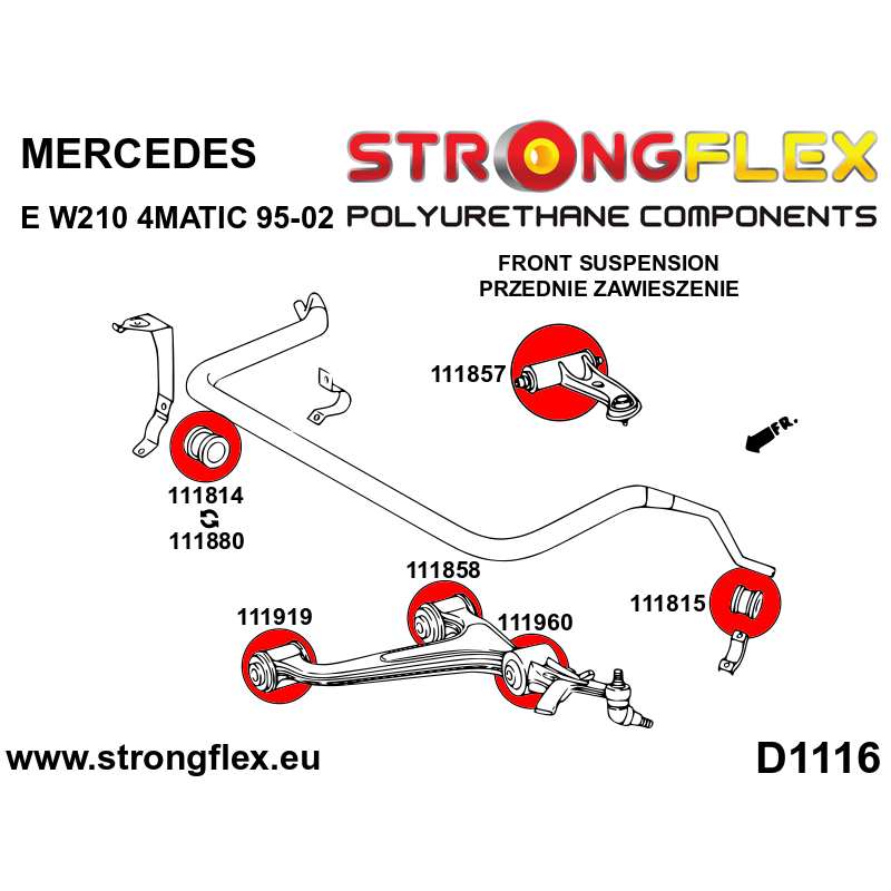 STRONGFLEX|116244A: Full suspension bush kit SPORT Mercedes Class E W210 95-03 diagram scheme:D1116