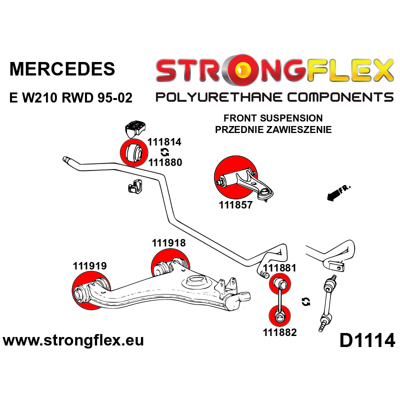 STRONGFLEX|111814A: Vordere innere Stabibuchse SPORT Mercedes Klasse C W202 93-01 E W210 95-03 4MATIC CLK Diagramm Schema:D1114