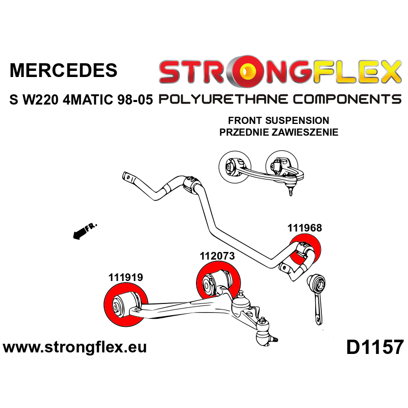 STRONGFLEX|111919A: Tuleja wahacza przedniego dolnego - przednia SPORT Mercedes Klasa E W210 95-03 4MATIC diagram schemat:D1157