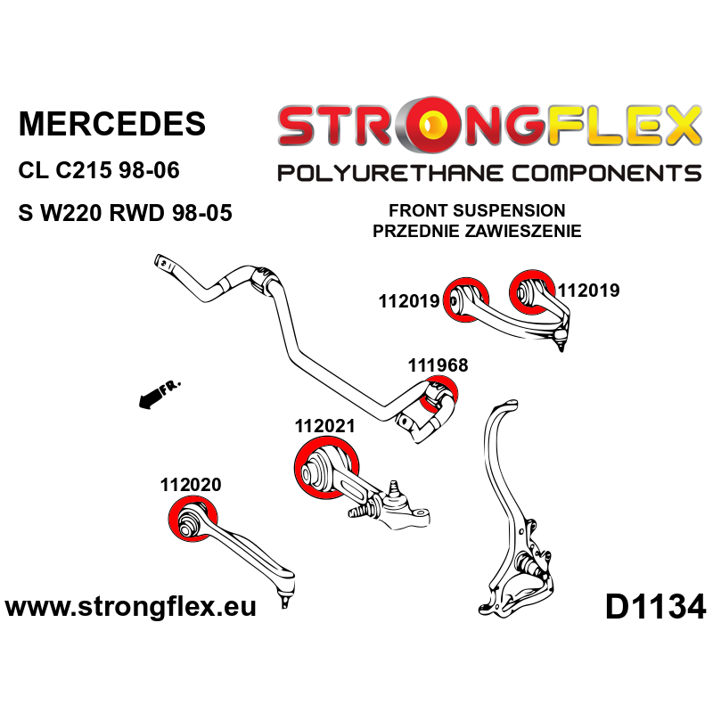 STRONGFLEX|111968A: Vordere Stabilisatorbuchse SPORT Mercedes Klasse E W211 02-09 RWD 4MATIC CLS C219 Diagramm Schema:D1134