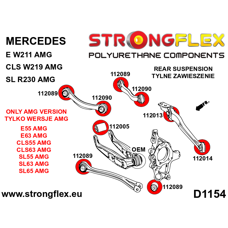 STRONGFLEX|112005A: Hintere Querlenker Buchse SPORT Mercedes Klasse E W211 02-09 RWD 4MATIC CLS C219 Diagramm Schema:D1154