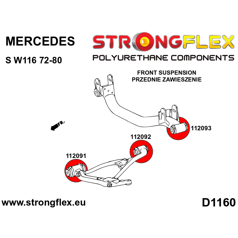 STRONGFLEX|112093A: Tuleja przedniej belki SPORT Mercedes Klasa S W116 diagram schemat:D1160