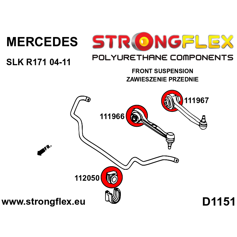 STRONGFLEX|116278A: Front suspension bush kit SPORT Mercedes SLK R171 diagram scheme:D1151