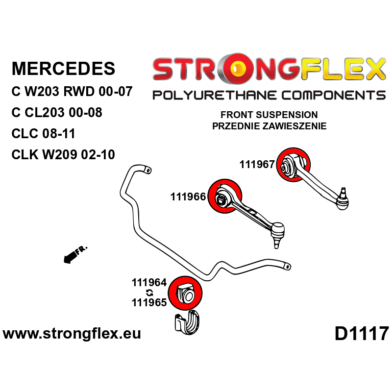 STRONGFLEX|111966A: Tuleja przedniego zawieszenia - przednia SPORT Mercedes Klasa E W211 02-09 RWD CLK diagram schemat:D1117