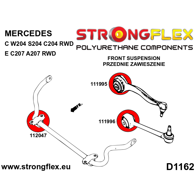 STRONGFLEX|111995A: Tuleja wahacza przedniego górnego SPORT Mercedes SLK R172 11-19 Klasa C W204 07-14 diagram schemat:D1162