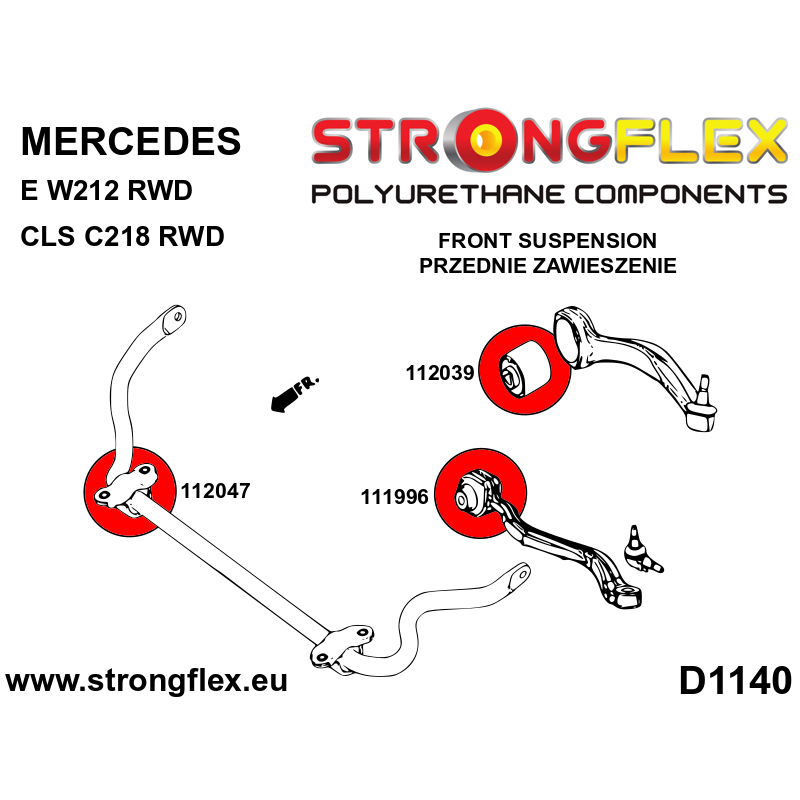 STRONGFLEX|111996A: Front lower arm bush SPORT Mercedes SLK R172 11-19 Class C W204 07-14 RWD E W212 09-16 diagram scheme:D1140