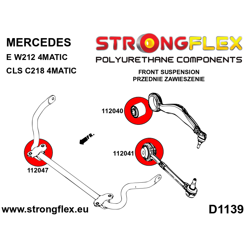 STRONGFLEX|112047A: Tuleja stabilizatora przedniego SPORT Mercedes GLK 08-15 X204 Klasa C W204 07-14 RWD diagram schemat:D1139