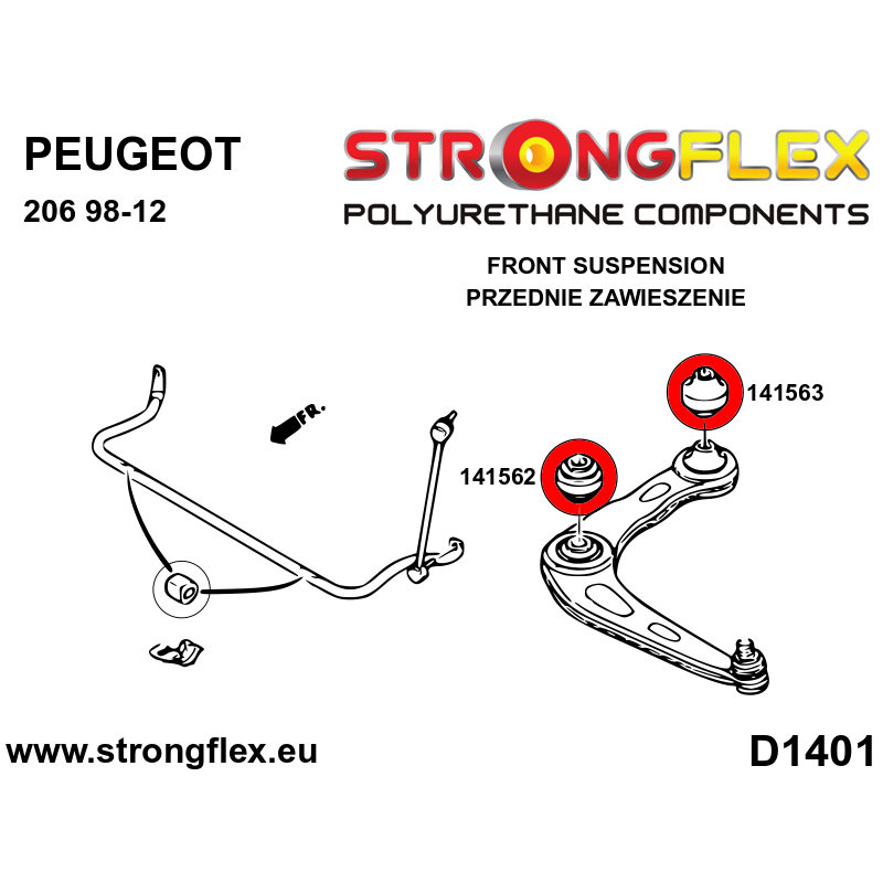 STRONGFLEX|141563A: Front arm rear bush SPORT Peugeot 206 98-06 Citroën Berlingo II 08-18 C4 I 04-10 diagram scheme:D1401