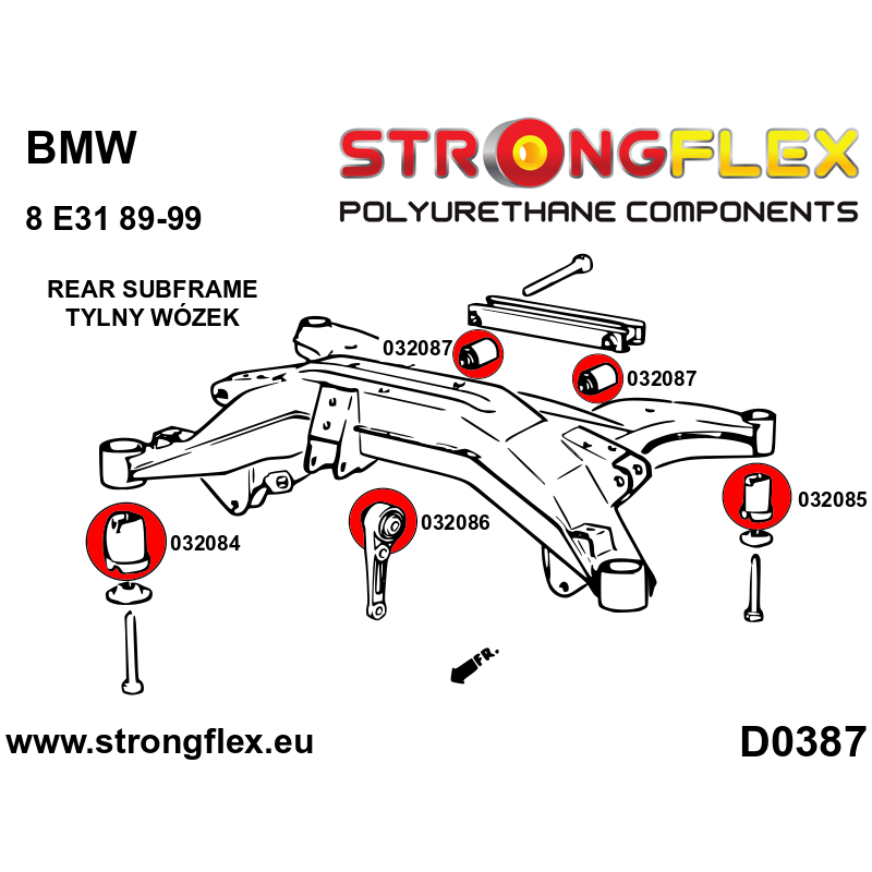 STRONGFLEX|036085A: Full suspension polyurethane bush kit SPORT BMW Seria 8 I 90-99 diagram scheme:D0387