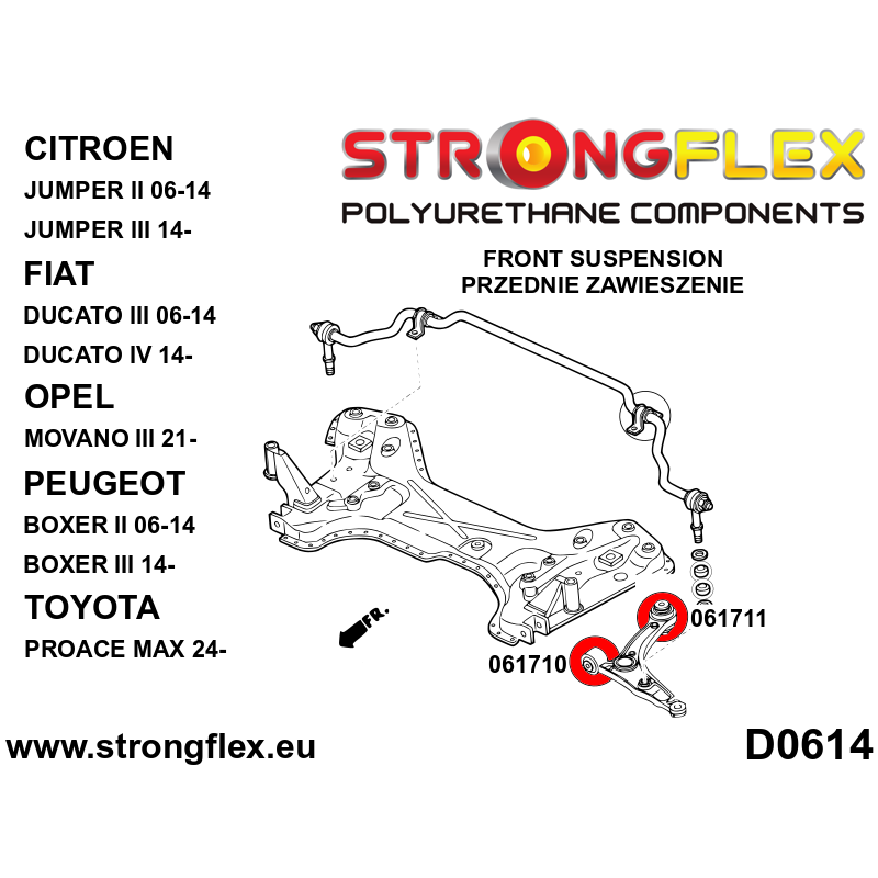 STRONGFLEX|061710B: Front wishbone front bush Citroën Jumper/Relay II 06-14 Fiat Ducato III Peugeot Boxer diagram scheme:D0614