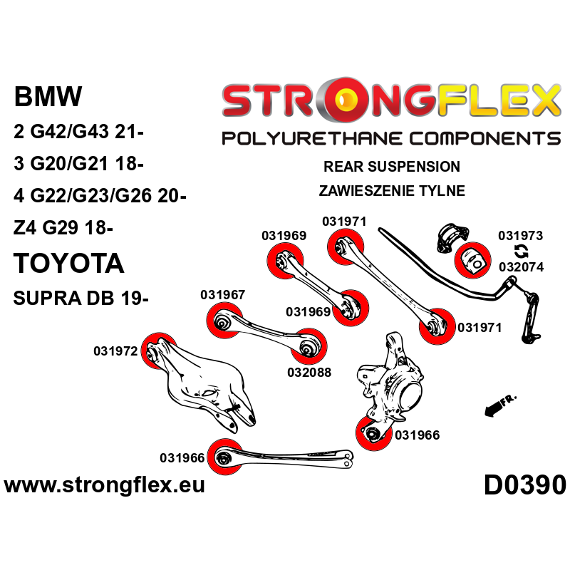 STRONGFLEX|031966A: Rear trailing arm bush SPORT BMW Seria 1 II 11-19 F20/F21 RWD 3 VI 13-20 F30 F31 F34 diagram scheme:D0390