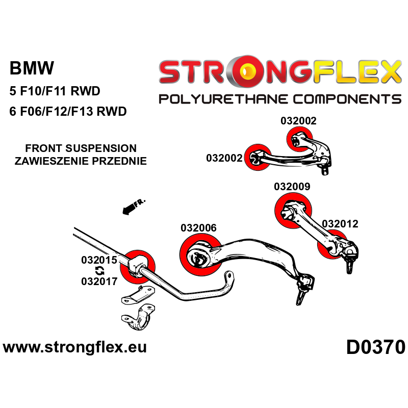 STRONGFLEX|036064A: Full suspension polyurethane bush kit SPORT BMW Seria 5 VI 09-17 F10/F11 F07 10-17 diagram scheme:D0370