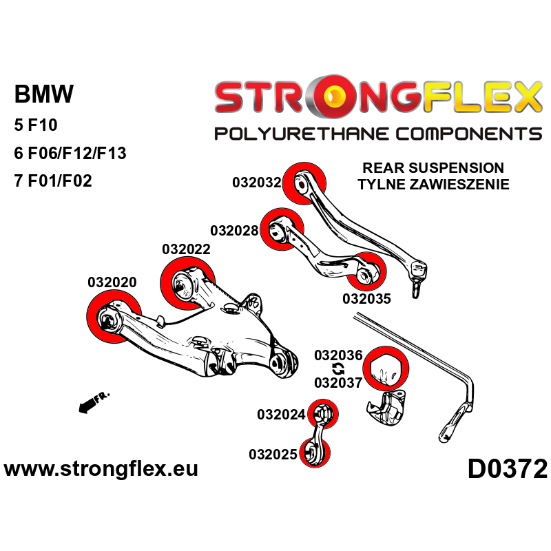 STRONGFLEX|036064A: Full suspension polyurethane bush kit SPORT BMW Seria 5 VI 09-17 F10/F11 F07 10-17 diagram scheme:D0372