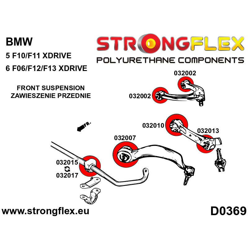 STRONGFLEX|032002A: Tuleja wahacza przedniego górnego SPORT BMW Seria 5 VI 09-17 F10/F11 F07 10-17 Sedan diagram schemat:D0369