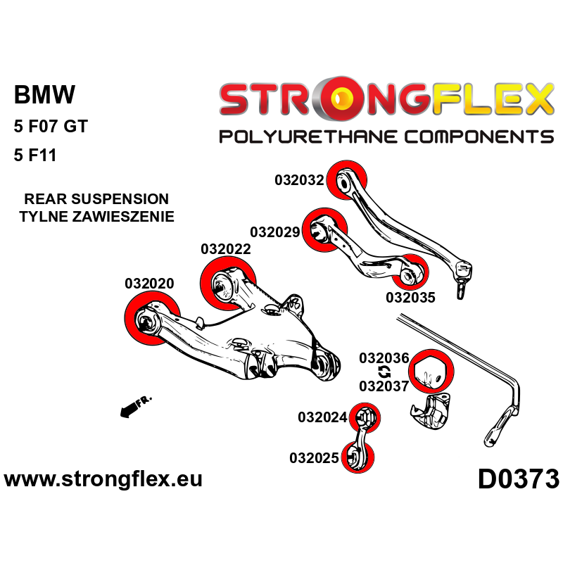 STRONGFLEX|032020A: Rear lower arm – front bush SPORT BMW Seria 5 VI 09-17 F10/F11 F07 10-17 Sedan RWD diagram scheme:D0373