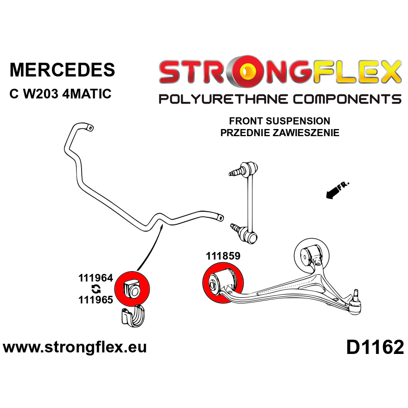 STRONGFLEX|111859B: Front lower arm - front / rear bush Mercedes Class C W202 93-01 CLK-Class W208 97-03 diagram scheme:D1162