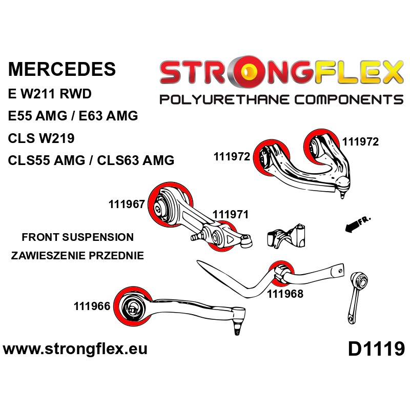 STRONGFLEX|116285A: Full suspension polyurethane bush kit RWD SPORT Mercedes Class E W211 02-09 RWD diagram scheme:D1119