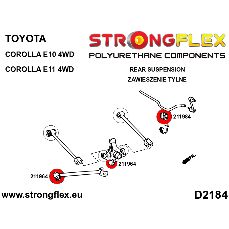 STRONGFLEX|211964A: Rear trailing arm bush SPORT Toyota Corolla E100 4WD Corolla E110 4WD diagram scheme:D2184