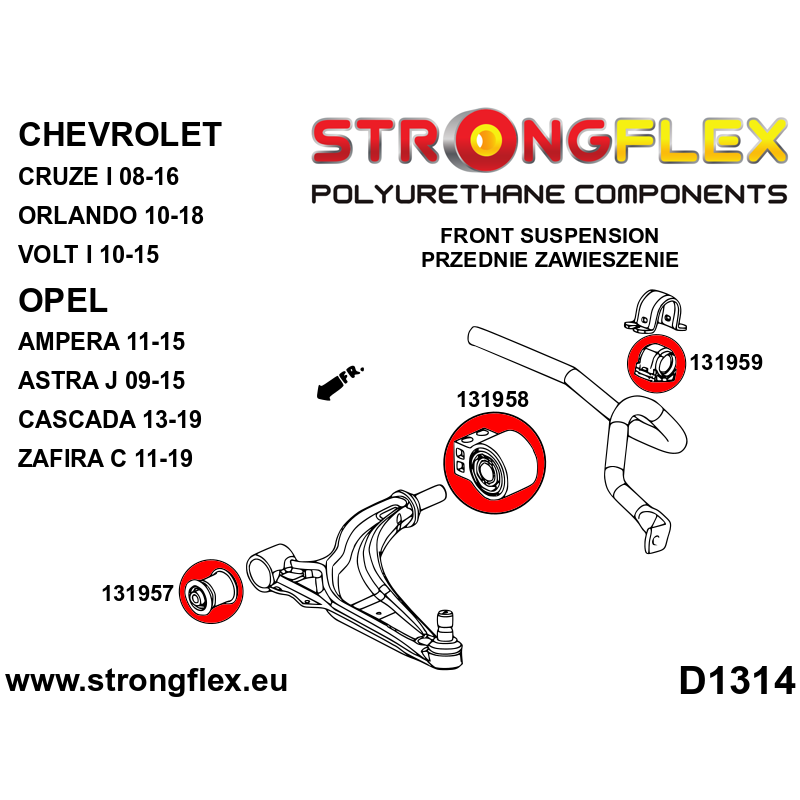 STRONGFLEX|131959A: Front anti roll bar bush SPORT Opel/Vauxhall Astra J 09-15 Chevrolet Cruze I 08-16 Zafira C 11-19 Ampera