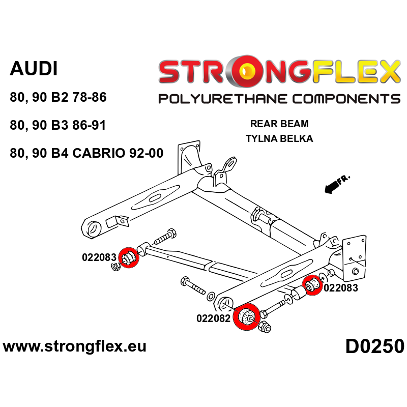 STRONGFLEX|022082A: Rear beam bush SPORT Audi 80/90 S2 RS2 B2 78-86 FWD Coupe B3 86-91 B4 Cabrio 92-00 D0250