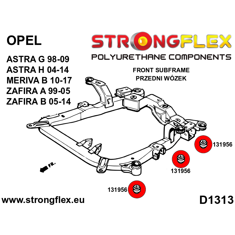 STRONGFLEX|136222A: Front subframe bush kit SPORT Opel/Vauxhall Astra G 98-04 H 04-10 Zafira A 99-05 T98 B 05-14 A05