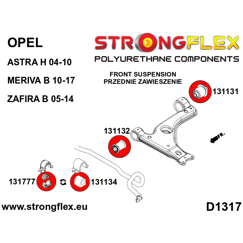 STRONGFLEX|131134A: Front anti roll bar bush SPORT Opel/Vauxhall Ascona B 75-81 C 81-88 Astra G 98-04 H 04-10 Corsa Nova Vita