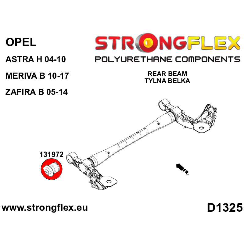 STRONGFLEX|131972A: Rear beam mounting bush Opel/Vauxhall Astra H 04-10 Zafira B 05-14 A05 Meriva 10-17