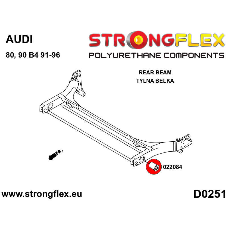 STRONGFLEX|022084A: Rear beam bush SPORT Audi 80/90 S2 RS2 B4 91-96 FWD D0251