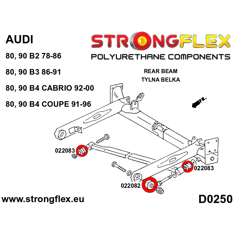 STRONGFLEX|022082B: Rear beam bush Audi 80/90 S2 RS2 B2 78-86 FWD Coupe B3 86-91 B4 91-96