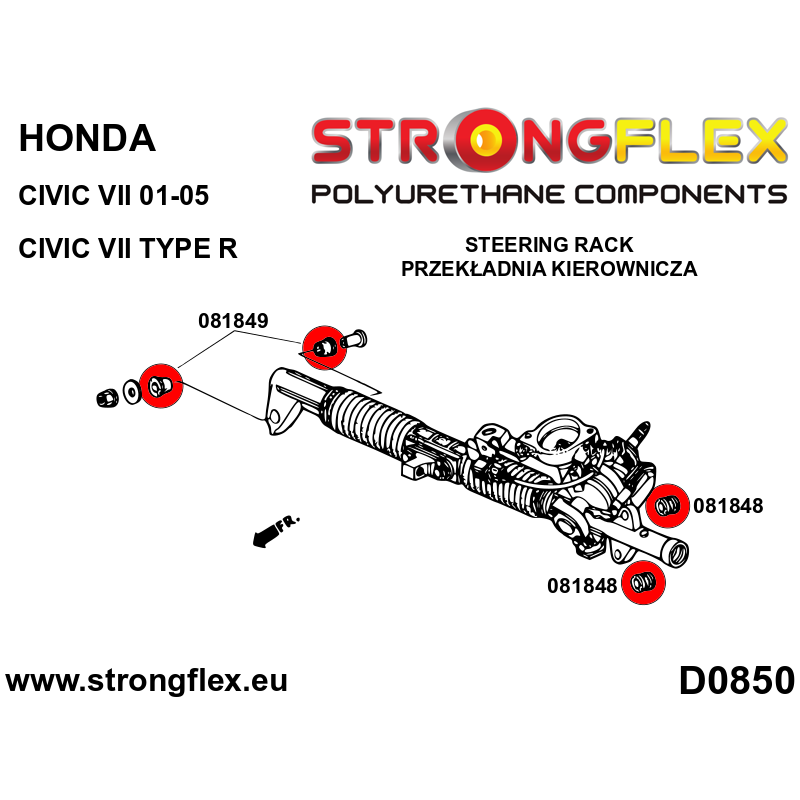 STRONGFLEX|081848A: Lenkgetriebebuchse SPORT Honda Civic VII 01-06 EU/ES EP EM EV EP3 Type R