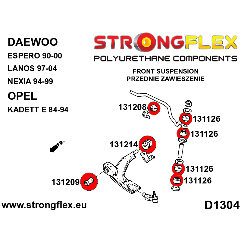 STRONGFLEX|131214A: Tuleja wahacza przedniego tylna SPORT Daewoo Espero 90-00 Lanos 97-02 Nexia 94-16 Opel/Vauxhall Kadett E