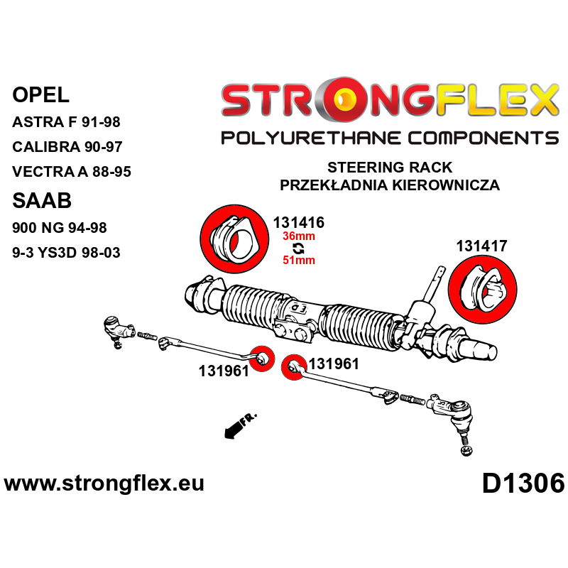 STRONGFLEX|131416B: Buchse Lenkgetriebe rechts Opel/Vauxhall Ascona C 81-88 Astra F 91-98 Calibra 89-97 Kadett E 84-95 Vectra