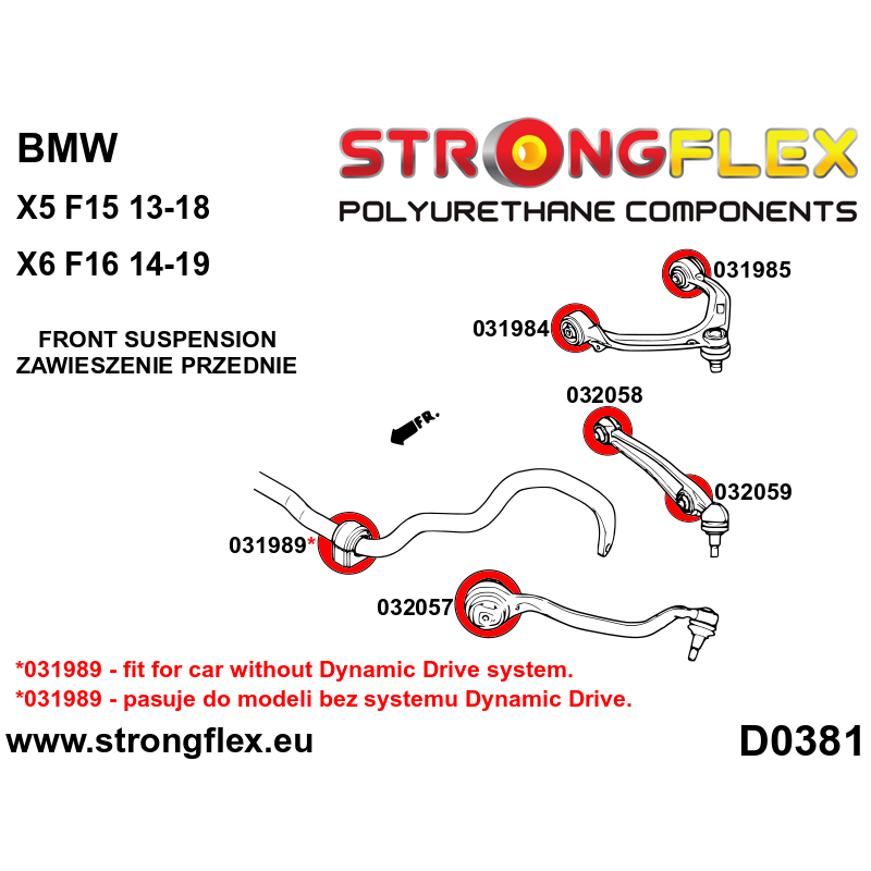 STRONGFLEX|031989A: Front anti roll bar bush SPORT BMW X6 I 07-14 E71/E72 X5 II 06-13 E70 III 13-18 F15/F85 14-19 F16/F86