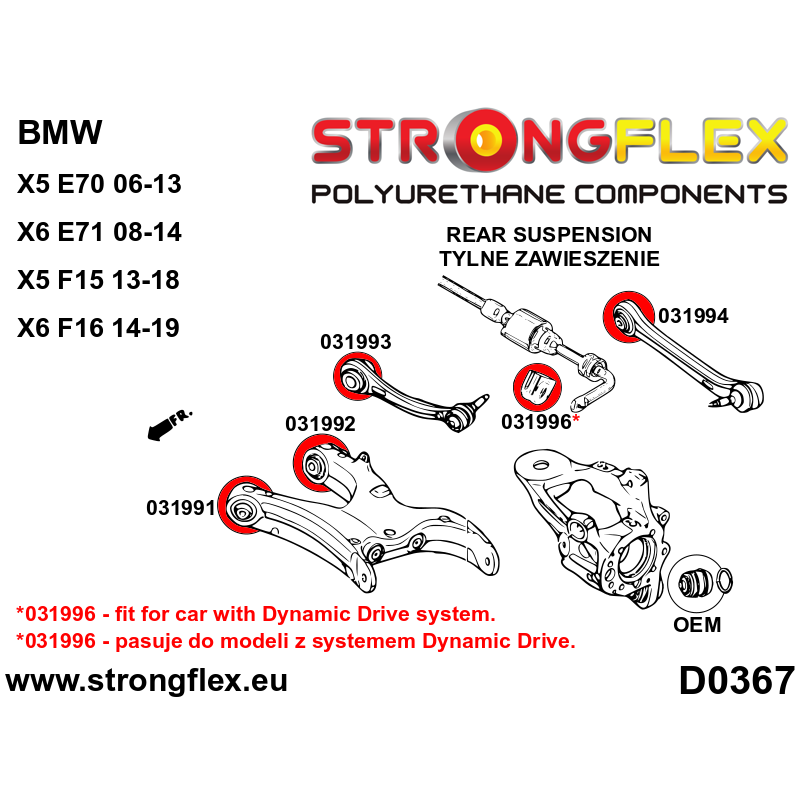 STRONGFLEX|031992A: Tuleja wahacza tylnego dolnego - tylna SPORT BMW X6 I 07-14 E71/E72 X5 II 06-13 E70 III 13-18 F15/F85 14-19